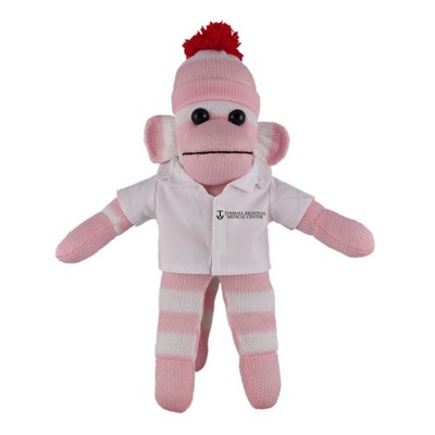 Pink Sock Monkey (Plush) in doctor's jacket.