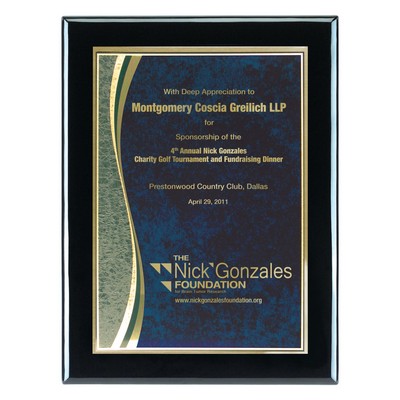 Plaque - 7"x9" Jet Black Wall Plaque with Blue Wave Marble Plate (5"x7")