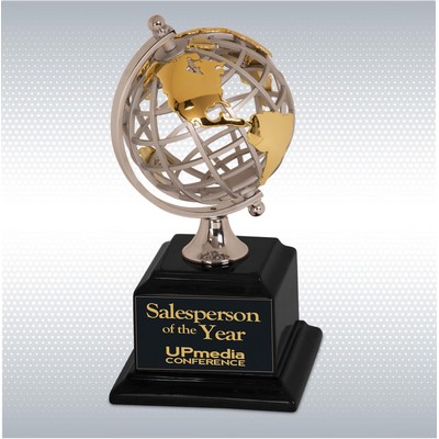 8 3/4" Gold/Silver Globe w/Black Base Award