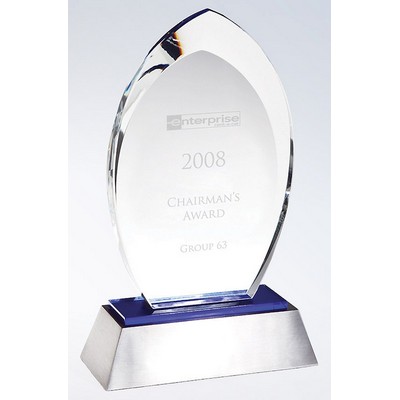 Blue Flare Crystal Award on Crystal Base, 6"x8-3/4"H