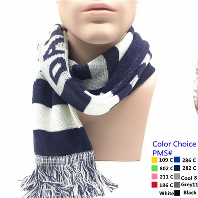 Acrylic Double Layer Knitted Jacquard Scarf With Fringe End