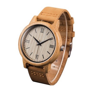 Bamboo & PU Leather Watch