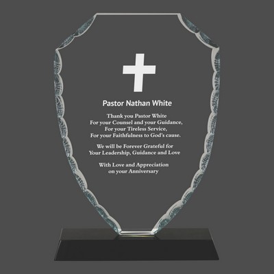 Shield Facet Glass Award on Black Base (6½")