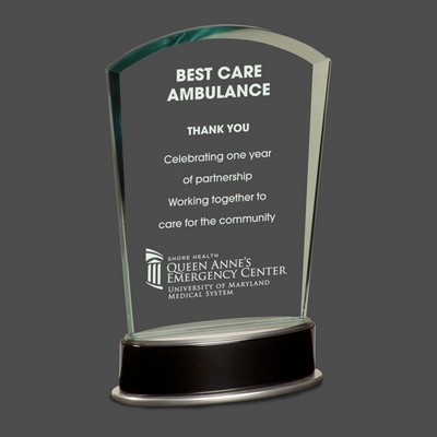 Jade Fan Metro Glass Award w/Black and Silver Base (8¾")