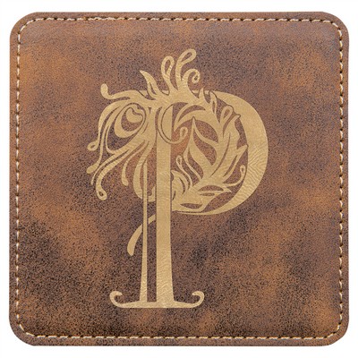 Square Coaster, Rustic Faux Leather, Engraved, 4x4"