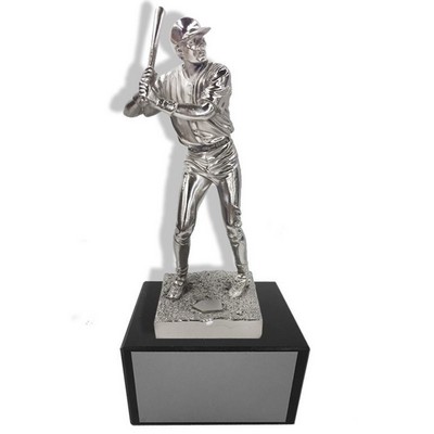 11 ½" Antique Silver Electroplated Baseball Player Trophy