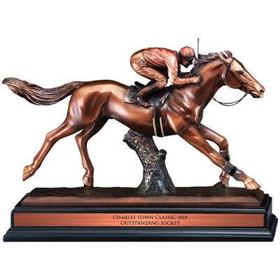 11 ½" Bronze Electroplated Jockey on Racing Horse Trophy
