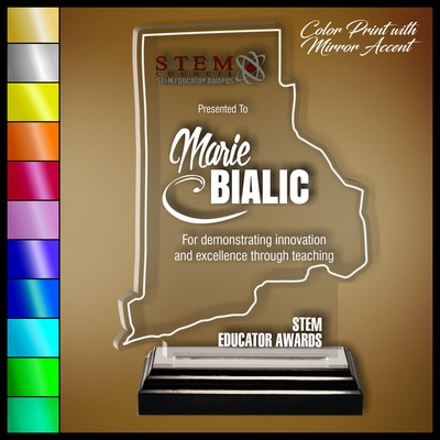 11" Rhode Island Clear Acrylic Award with Color Print and Mirror Accent