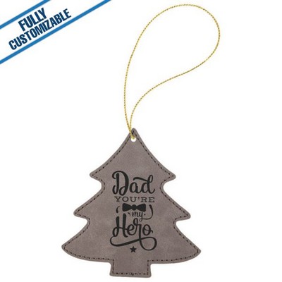 Gray Leatherette - Ornament With Gold String - Tree
