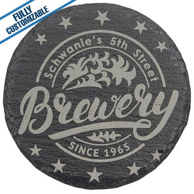 4X4" - Round - Slate Coaster With Black Rubber Feet