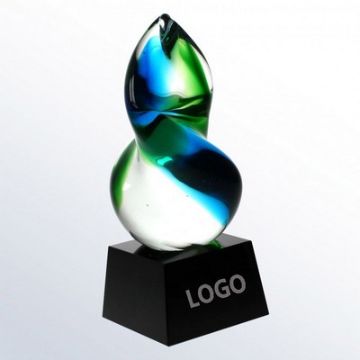 Unique style art glass blue union on black optical crystal base