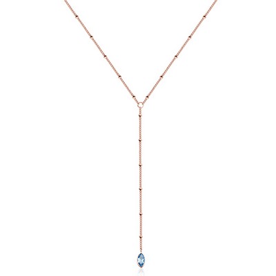 CJ Steelx Lariat Beaded Necklace with Marquise Blue Stone - Rose Gold