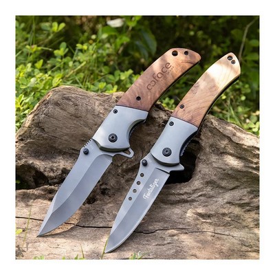 ApexBlade - Burlwood Folding Pocket Knife With Stainless Steel Blade Full Color Optional