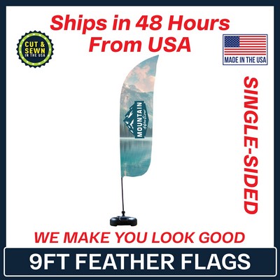 Feather Flag 9' Premium Single-Sided With Plastic Water Base & Carry Bag - Made in the USA