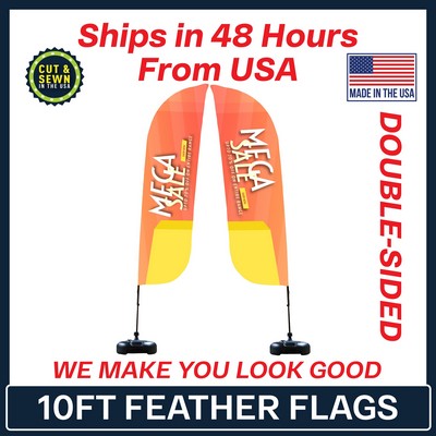 Feather Flag 10' Premium Double-Sided With Plastic Water Base & Carry Bag - Made in the USA