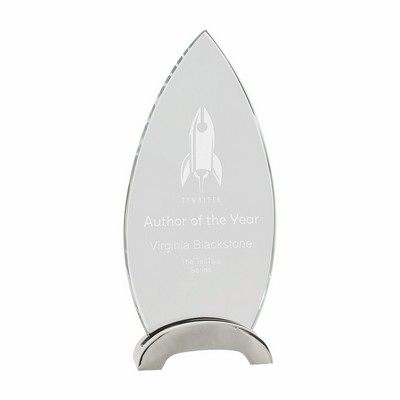 9 1/4" Clear Oval Platinum Glass Award w/ Arch Metal Base