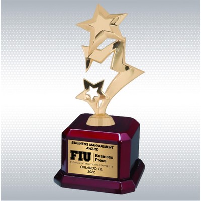 11" Gold 3-Star Trophy Award on Rosewood Royal Piano Finish Base