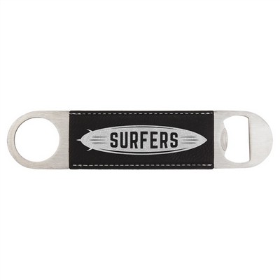 1 1/2" x 7" Black/Silver Leatherette Bottle Opener