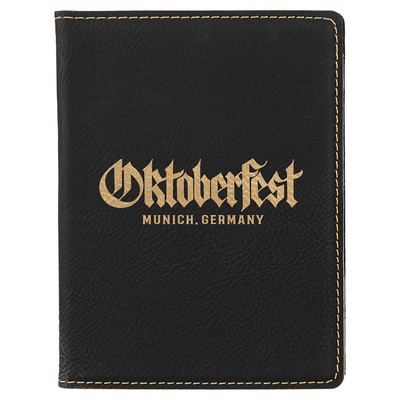 4 1/4" x 5 1/2" Black/Gold Leatherette Passport Holder
