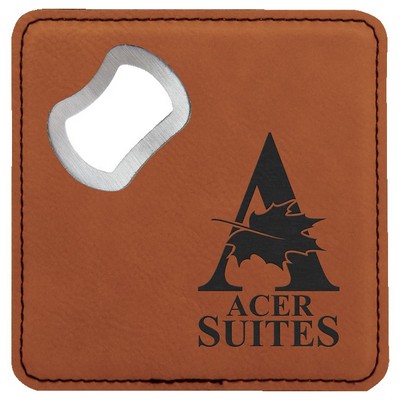 4" x 4" Square Rawhide Leatherette Bottle Opener Coaster