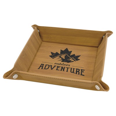 6" x 6" Bamboo Leatherette Snap Up Tray with Silver Snaps