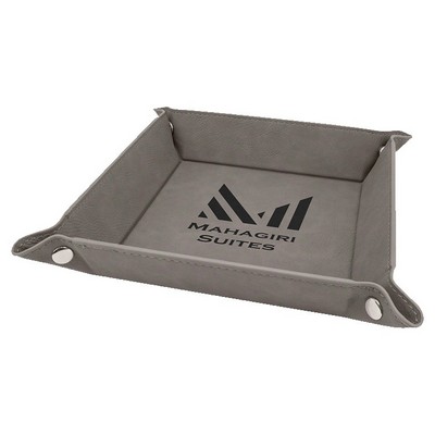 6" x 6" Gray Leatherette Snap Up Tray with Silver Snaps