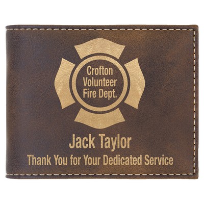 Rustic/Gold Leatherette Bi-Fold Wallet w/Flip ID Display