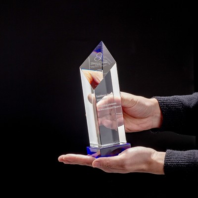 Blue Heba Tower Award (2.75" x 2.75" x 9.25")