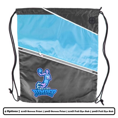Multi-Panel Polyester Drawstring Bag w/ Slant-Zip Pocket w/