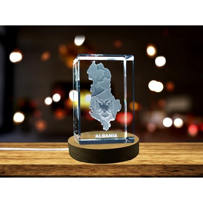 Albania 3D Engraved Crystal Trophy Award w/LED Base