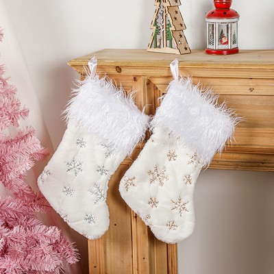 Premium Large Short Plush Christmas Stocking for Mantel Decor