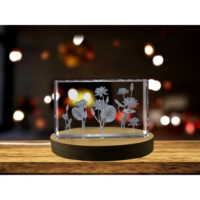 Water Lily 3D Engraved Crystal Trophy Award w/LED Base