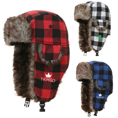 Checkerboard Winter Warm Hat With Ear Flap