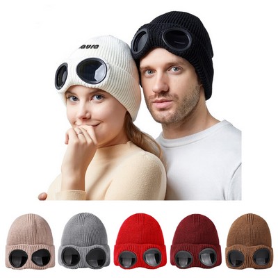 Windproof Goggles with Fleece Lined Knit Ski Hat