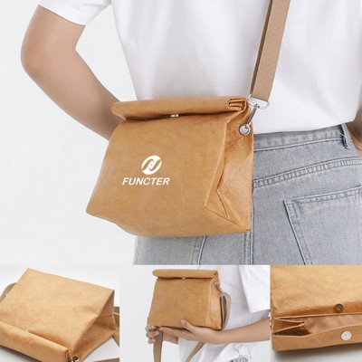 Tear Resistant Paper Bag Reusable Durable Kraft Paper Sling Bag with Detachable Strap
