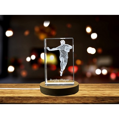 Rugby Player 3D Engraved Crystal Trophy - Keepsake for Sports Enthusiasts