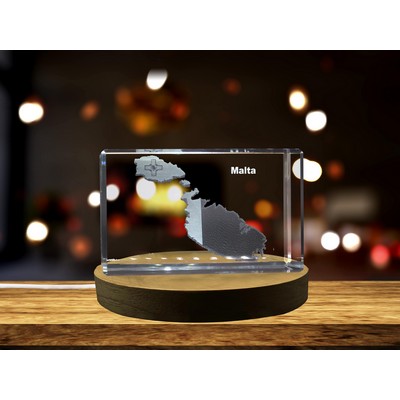 Malta 3D Engraved Crystal Trophy Award w/LED Base