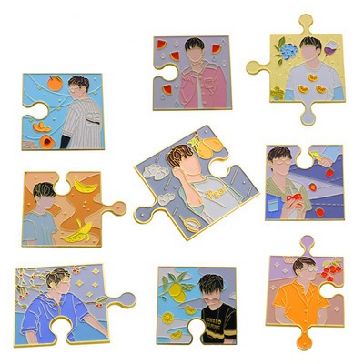 Custom Jigsaw Puzzle Shaped Cute Metal Enamel Lapel Pin Badge Pin W/Butterfly Clutch Tie Tack