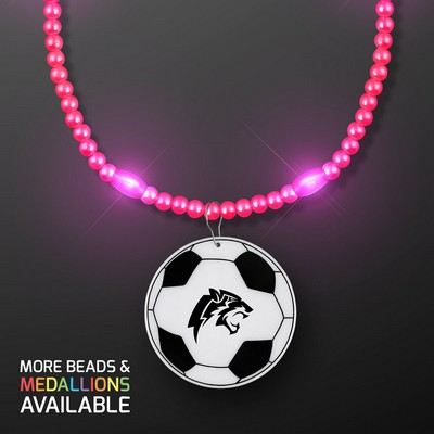 Pink LED Bead Necklace with Soccer Ball Medallion - PRINTED