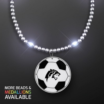 Silver LED Bead Necklace with Soccer Ball Medallion - PRINTED