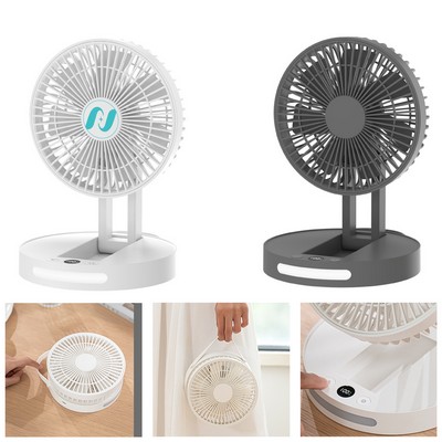 Powerful Airflow 90 Degree Tilt Foldable Desk Fan Rechargeable Table Fan 3 Speeds Night Light