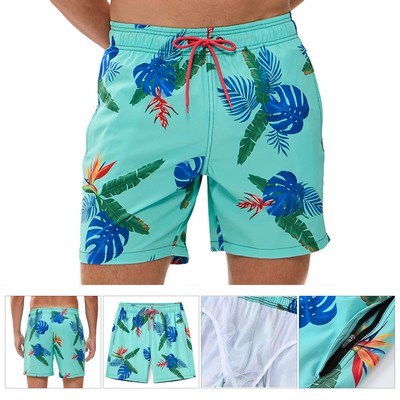 Men's Swim Trunks Swim Shorts Quick Dry 5" Inseam Beach Shorts with Zipper Pocket