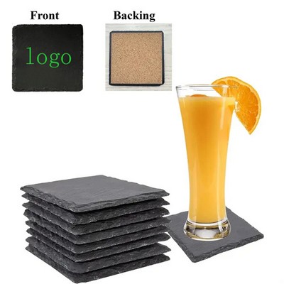 4" Square Slate Drink Coasters with Cork Backing