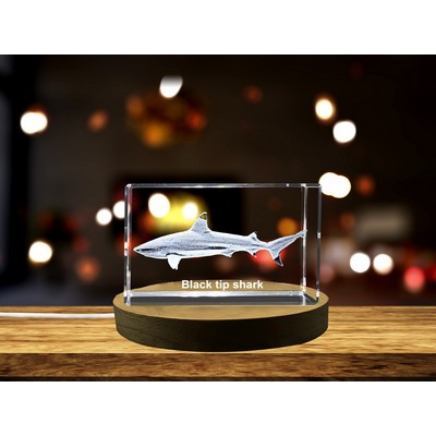 Blacktip Shark 3D Engraved Crystal Trophy Award w/LED Base - Exquisite Ocean Decor