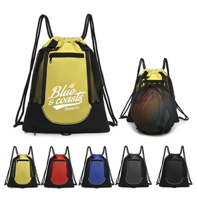 Nylon Basketball Drawstring Gym Backpack