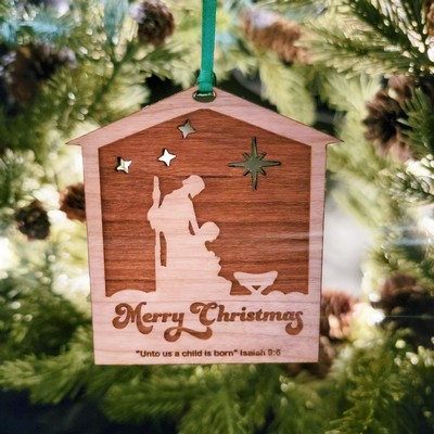 Custom Engraved Hardwood Nativity Ornament