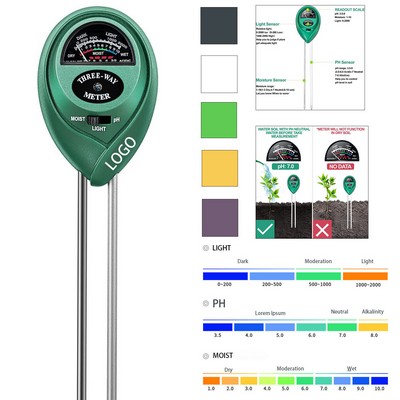 3" 1 Plant Moisture Meter Light/PH Tester