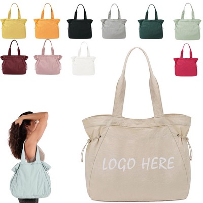 Nylon Tote Bag With Adjustable Side Drawstrings