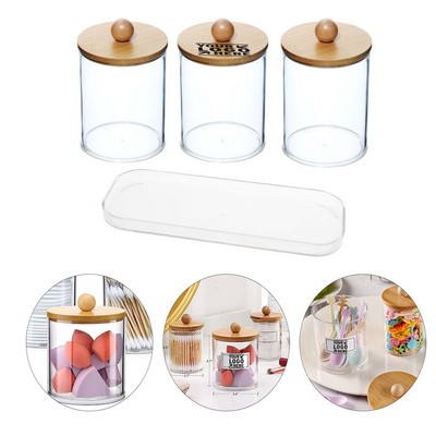 3 Pack Qtip Holder Dispenser with Bamboo Lid