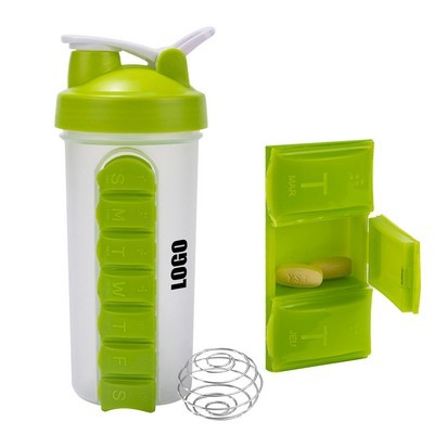600Ml Plastic Shaking Bottle w/Pill Box
